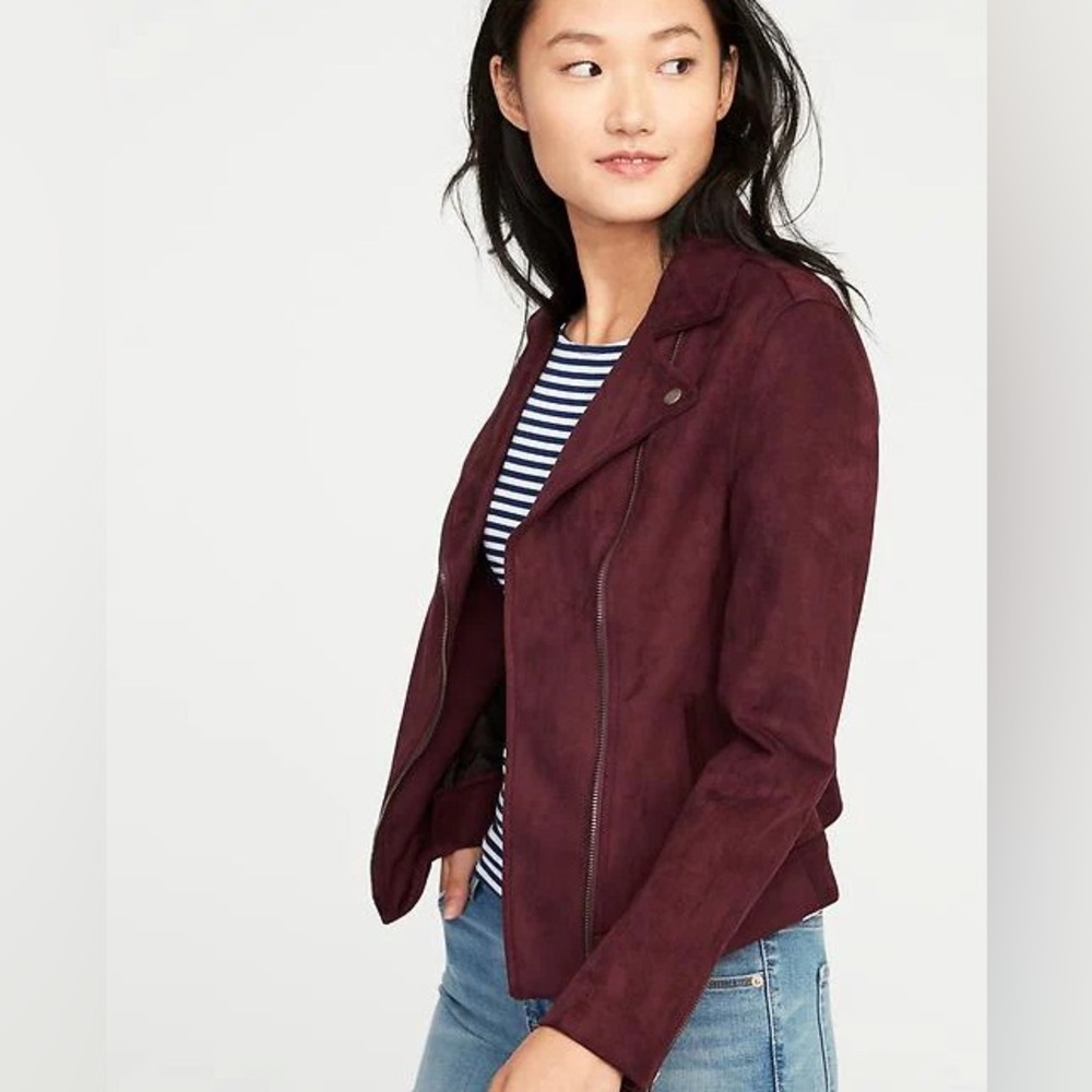Old Navy Burgundy Suede Moto Jacket NWOT Size XSmall